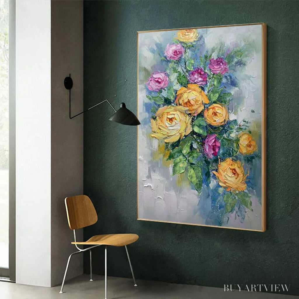ARTOVITAS Golden Hour Roses – Vertical Textured Floral Oil Painting on Canvas - image 4