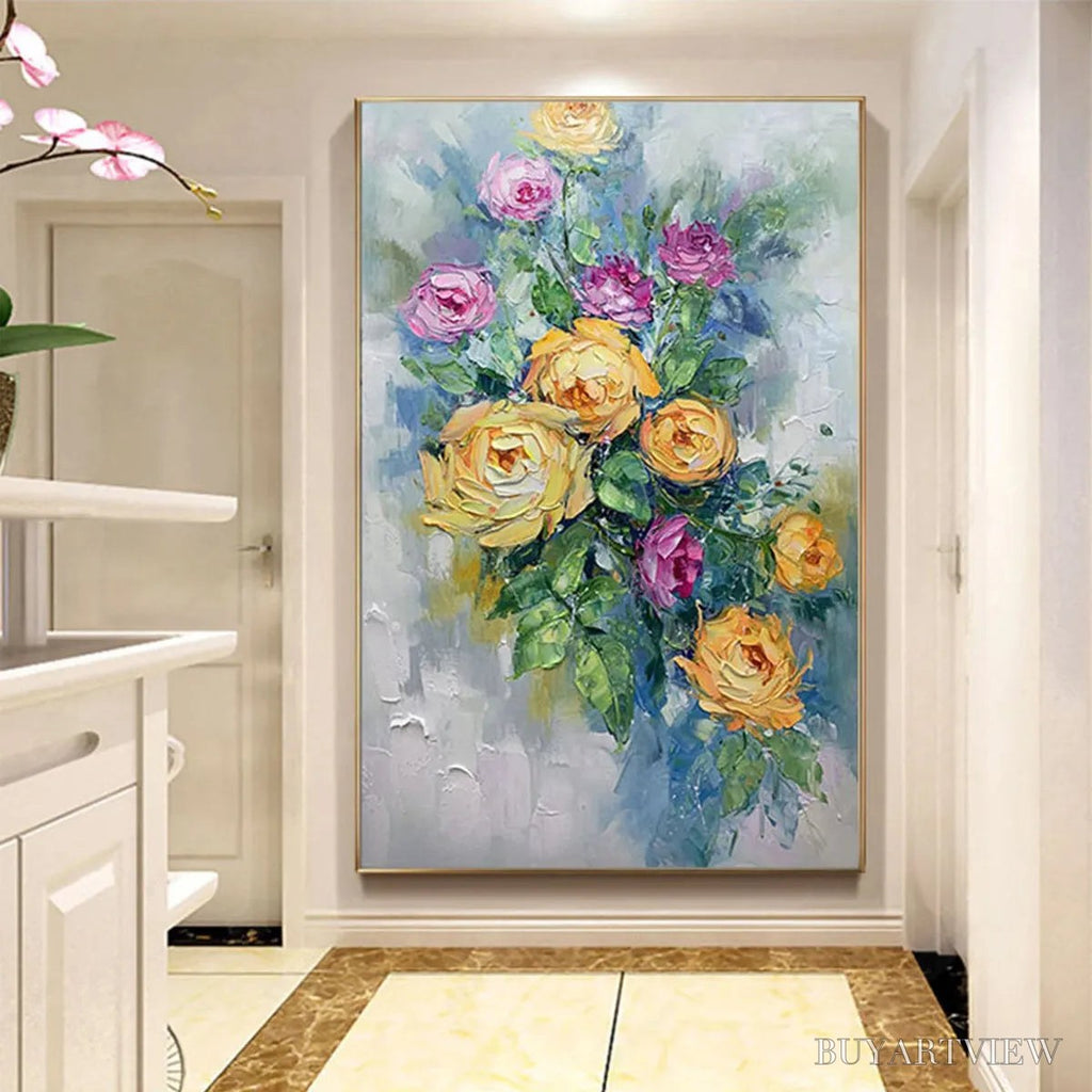 ARTOVITAS Golden Hour Roses – Vertical Textured Floral Oil Painting on Canvas - image 6