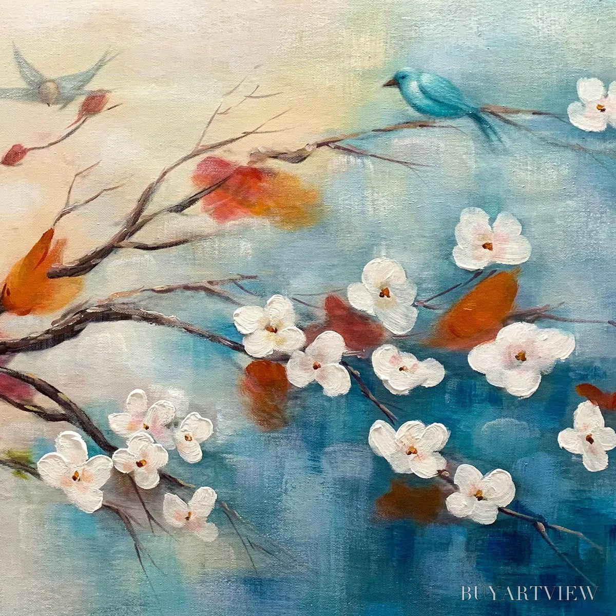ARTOVITAS Spring Melody – Panoramic Blossom Tree Painting with Colorful Birds - image 3
