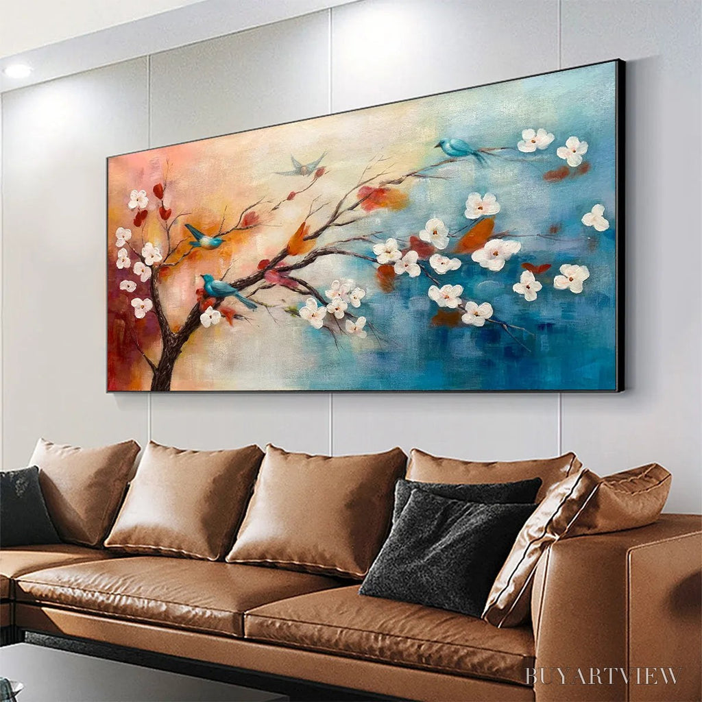 ARTOVITAS Spring Melody – Panoramic Blossom Tree Painting with Colorful Birds - image 4