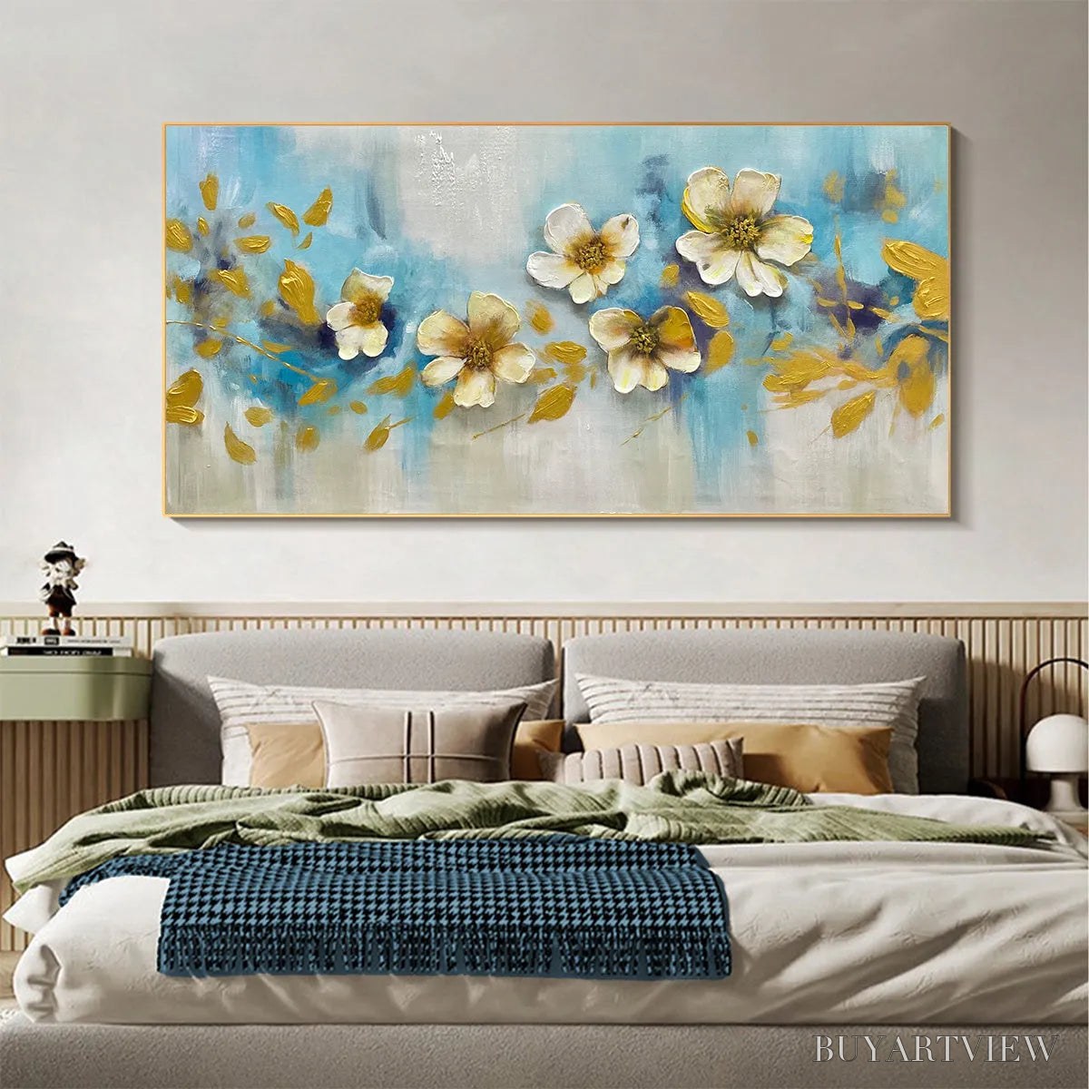 ARTOVITAS Golden Blossom Drift – Floral Painting with Gold Accents - image 2