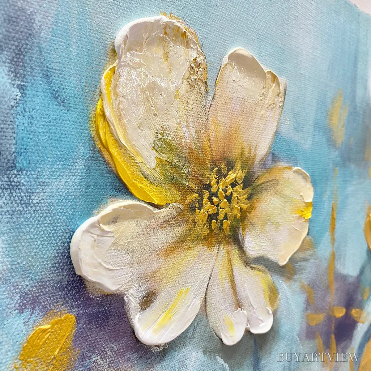ARTOVITAS Golden Blossom Drift – Floral Painting with Gold Accents - image 3