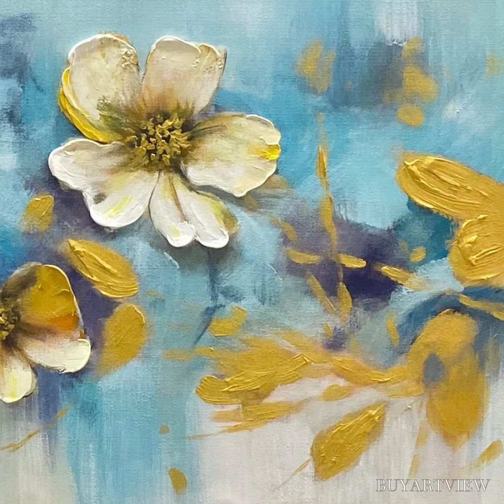 ARTOVITAS Golden Blossom Drift – Floral Painting with Gold Accents - image 4
