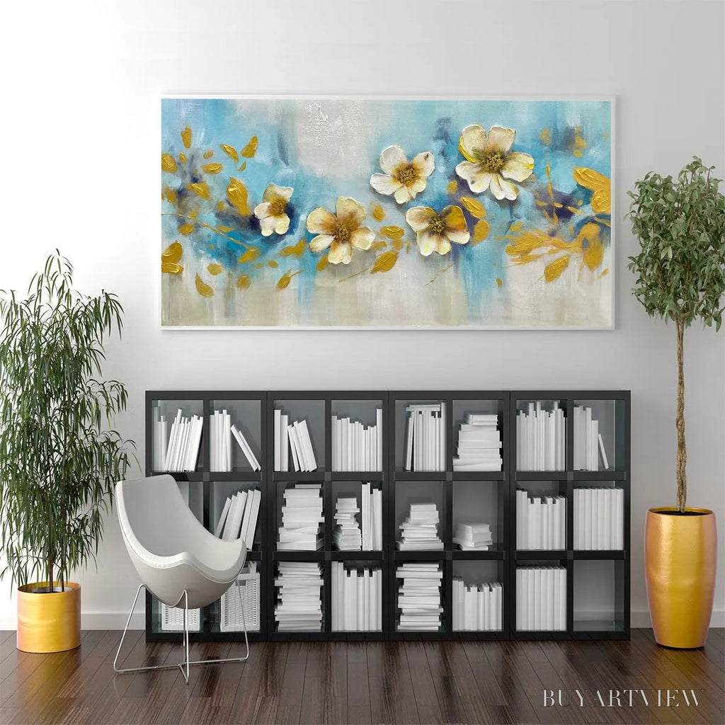 ARTOVITAS Golden Blossom Drift – Floral Painting with Gold Accents - image 6