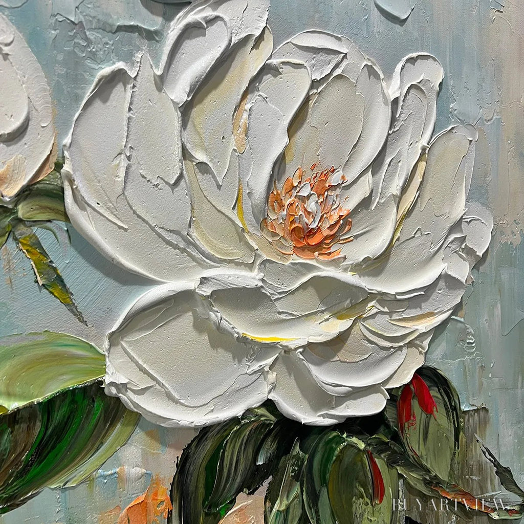 ARTOVITAS Blossom'S Grace – Textured Impasto Magnolia Painting on Square Canvas - image 3