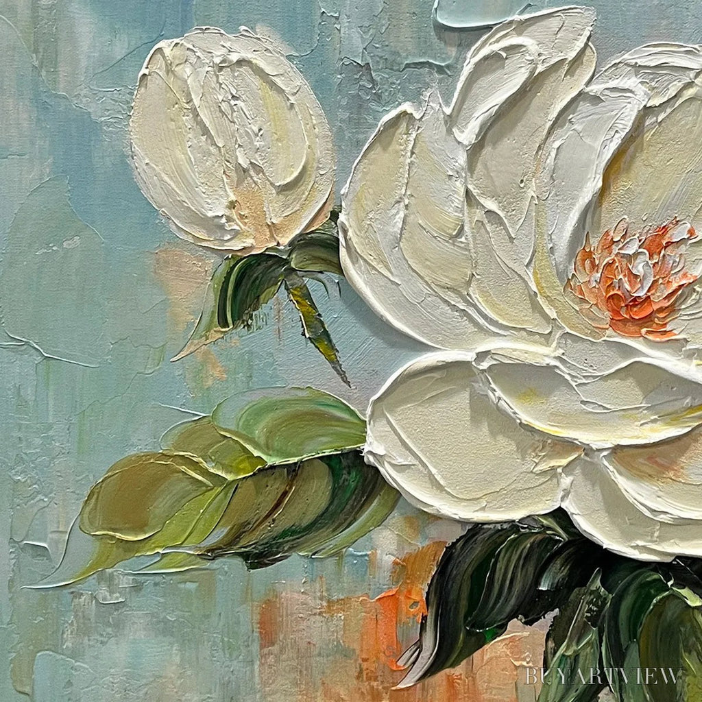 ARTOVITAS Blossom'S Grace – Textured Impasto Magnolia Painting on Square Canvas - image 6