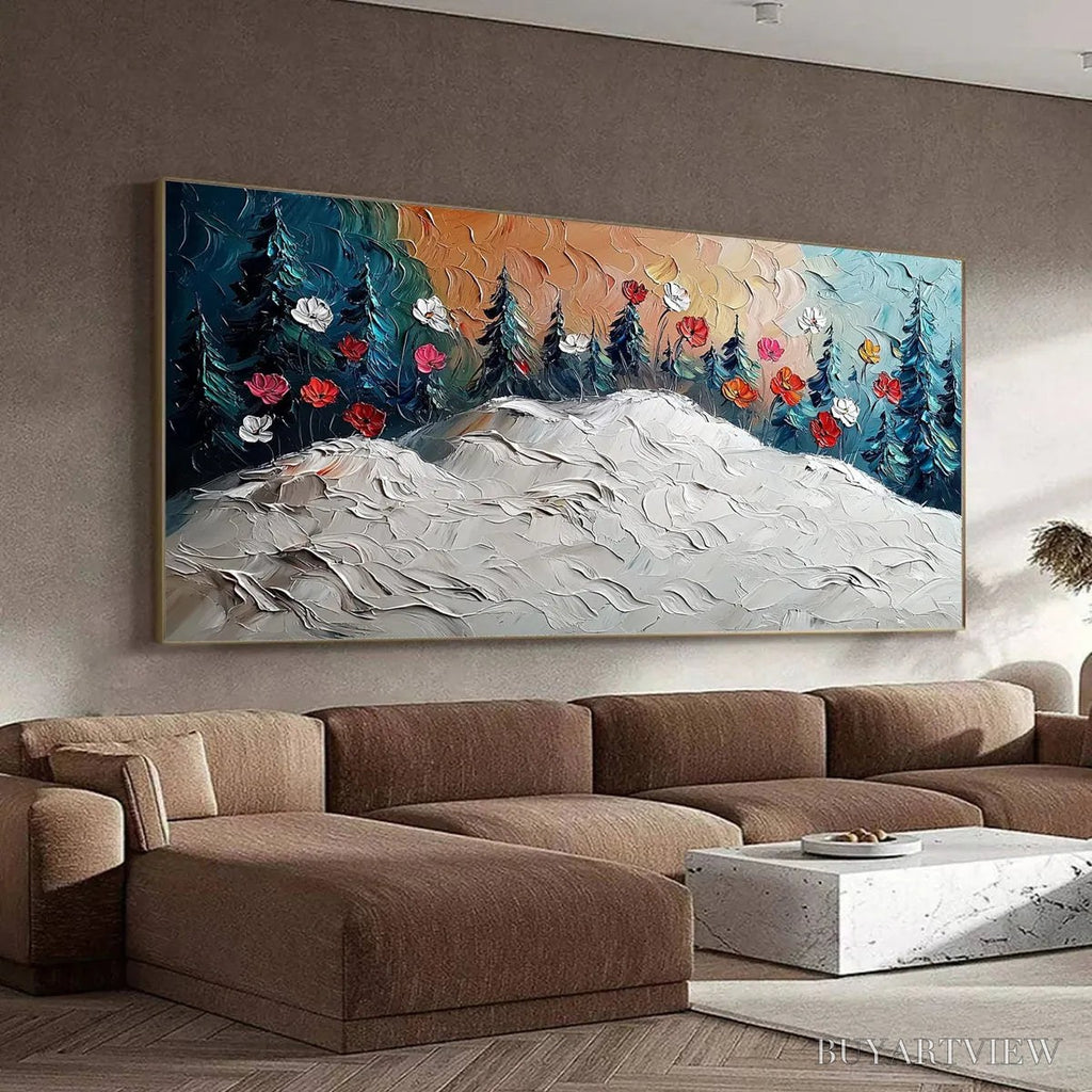 ARTOVITAS Frozen Bloom – Textured Impasto Landscape with Floral Accents - image 6
