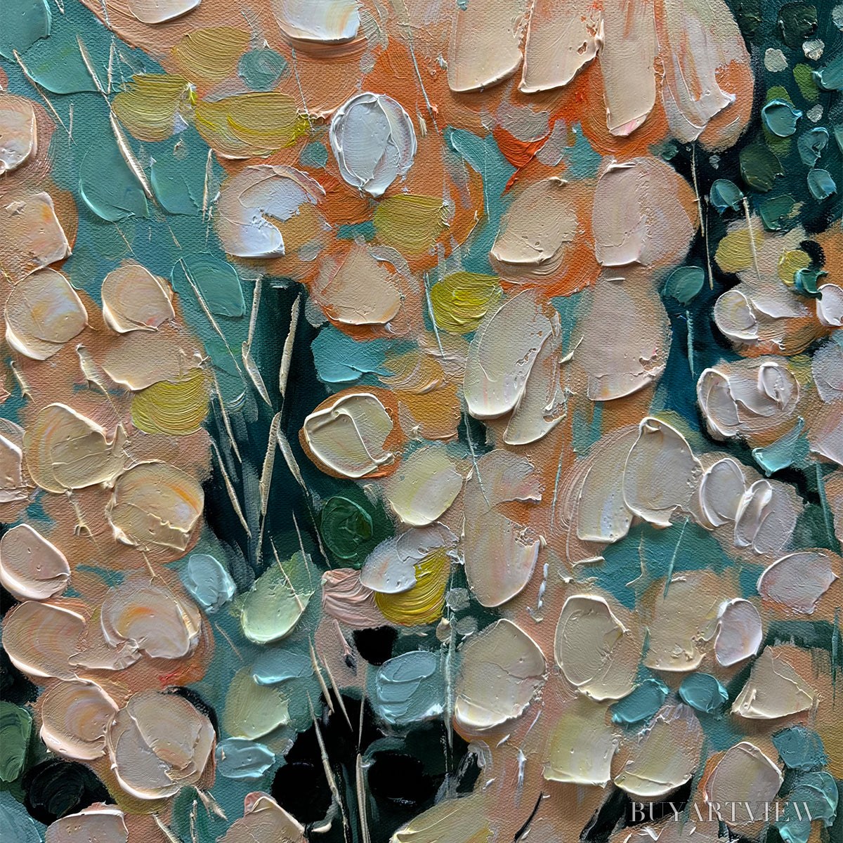 ARTOVITAS Secret Garden – Vertical Abstract Floral Painting, Textured Green and Pink Garden, Living Room, Bedroom,… - image 5