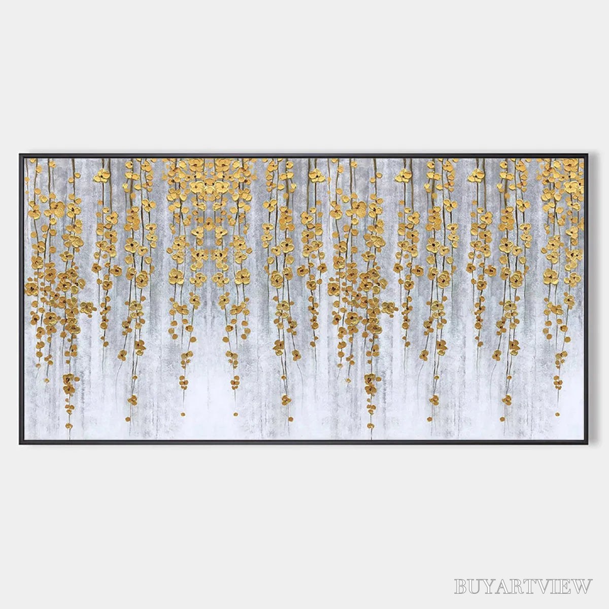 ARTOVITAS Golden Rain – Minimalist Floral Oil Painting in Gold and Grey - image 1