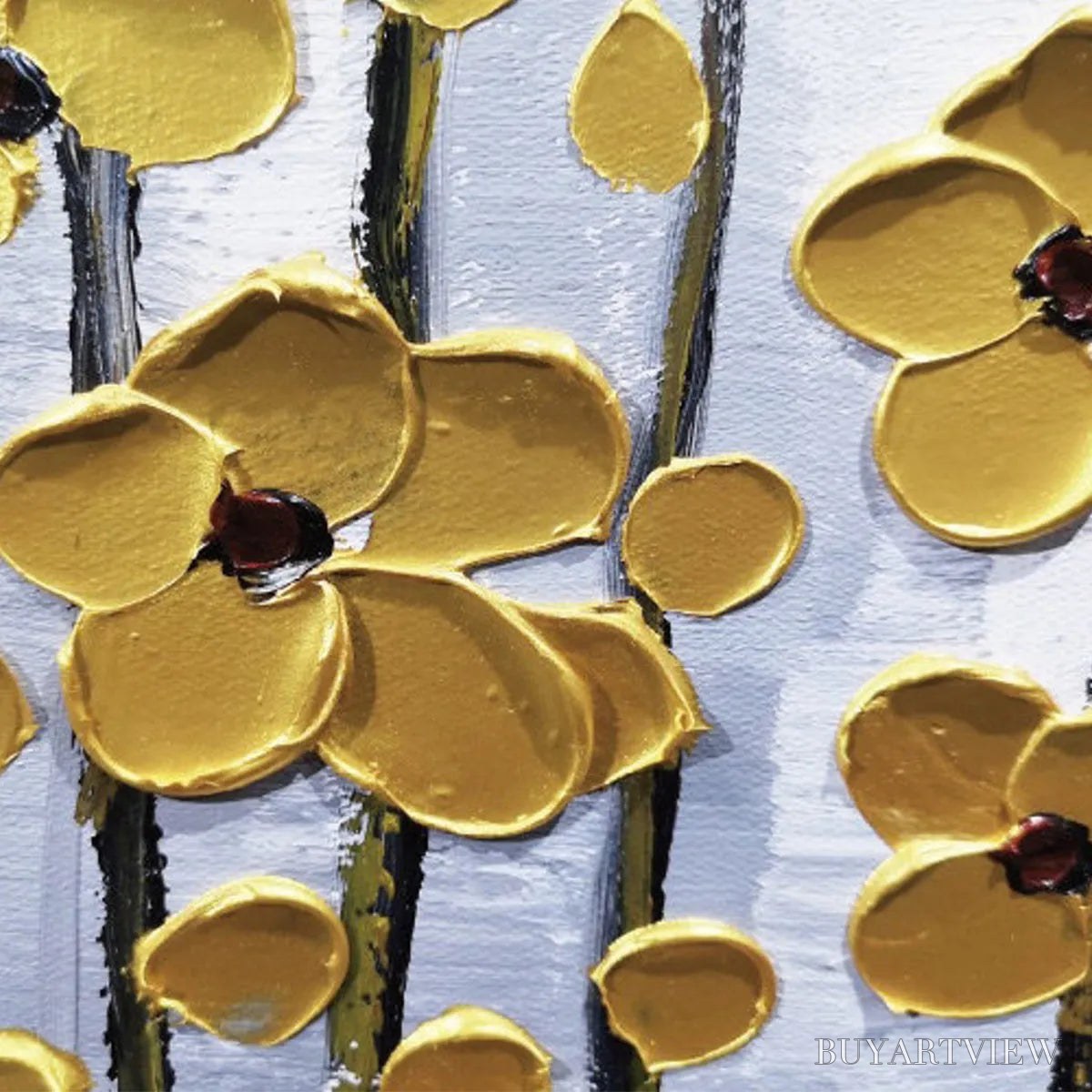 ARTOVITAS Golden Rain – Minimalist Floral Oil Painting in Gold and Grey - image 3