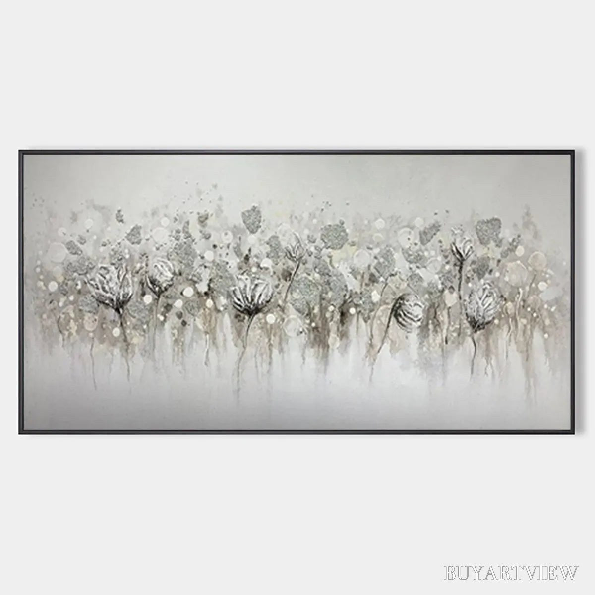 ARTOVITAS Silver Mist – Minimalist Floral Oil Painting in Silver and Grey - image 1