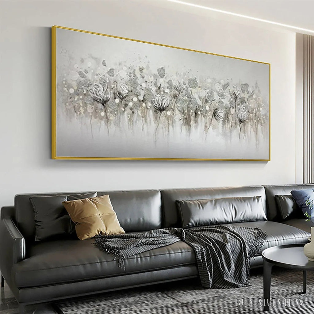 ARTOVITAS Silver Mist – Minimalist Floral Oil Painting in Silver and Grey - image 2