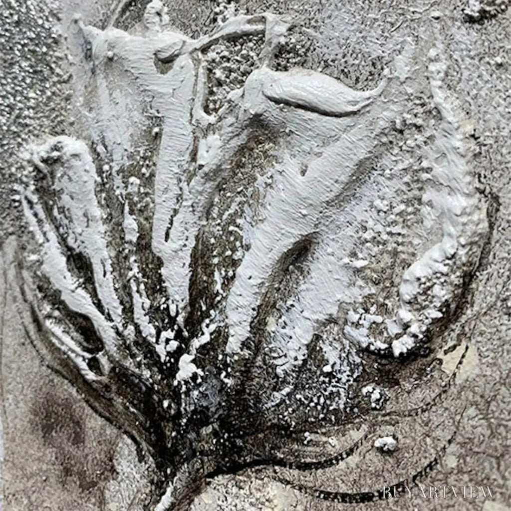 ARTOVITAS Silver Mist – Minimalist Floral Oil Painting in Silver and Grey - image 3