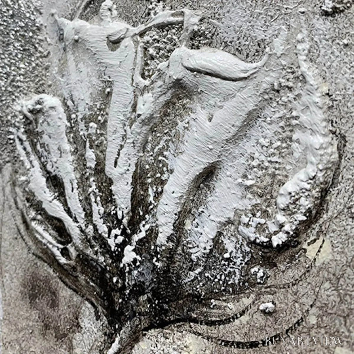 ARTOVITAS Silver Mist – Minimalist Floral Oil Painting in Silver and Grey - image 3
