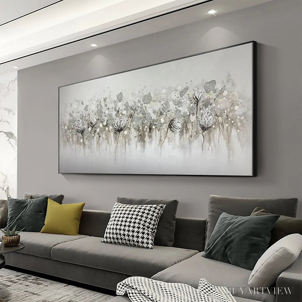 ARTOVITAS Silver Mist – Minimalist Floral Oil Painting in Silver and Grey - image 4