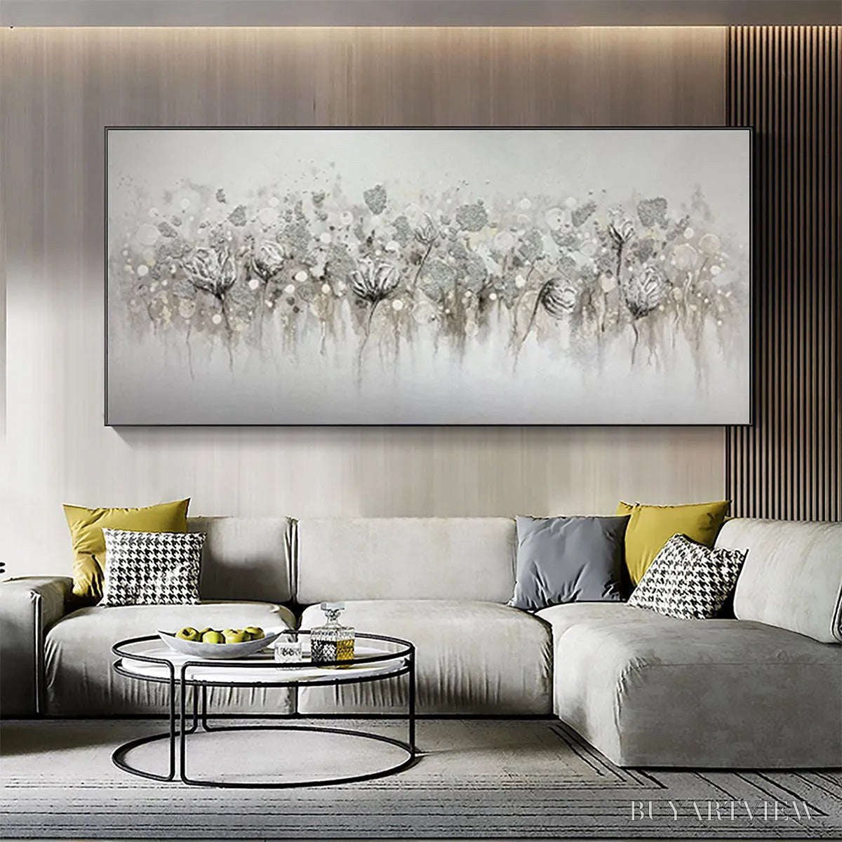 ARTOVITAS Silver Mist – Minimalist Floral Oil Painting in Silver and Grey - image 6