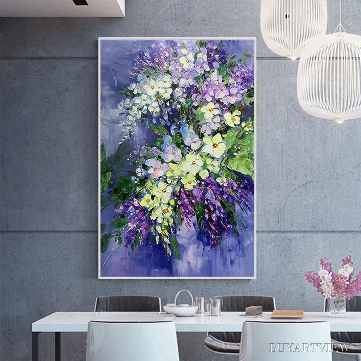 ARTOVITAS Serenity in Purple – Vertical Impasto Floral Oil Painting - image 2