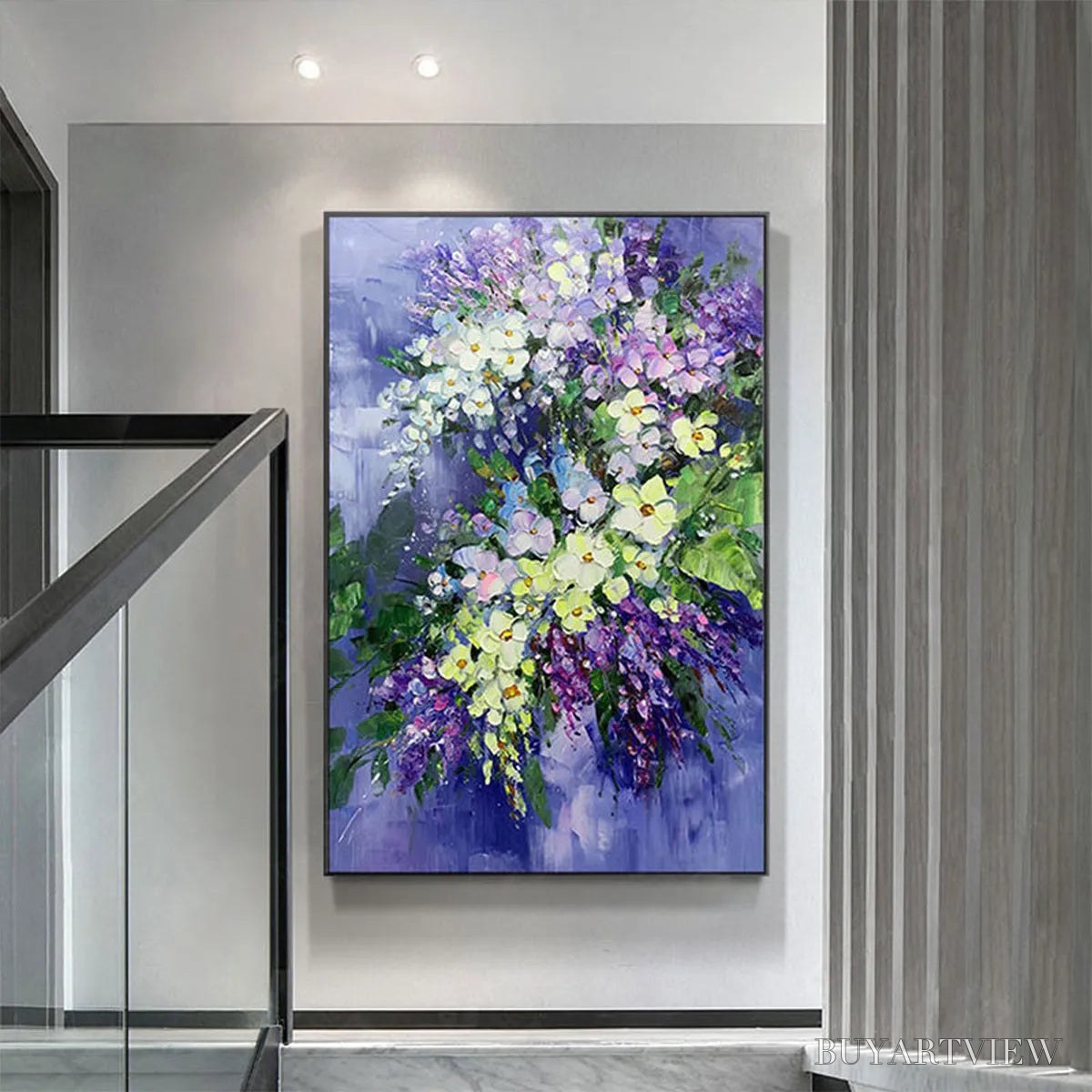 ARTOVITAS Serenity in Purple – Vertical Impasto Floral Oil Painting - image 4
