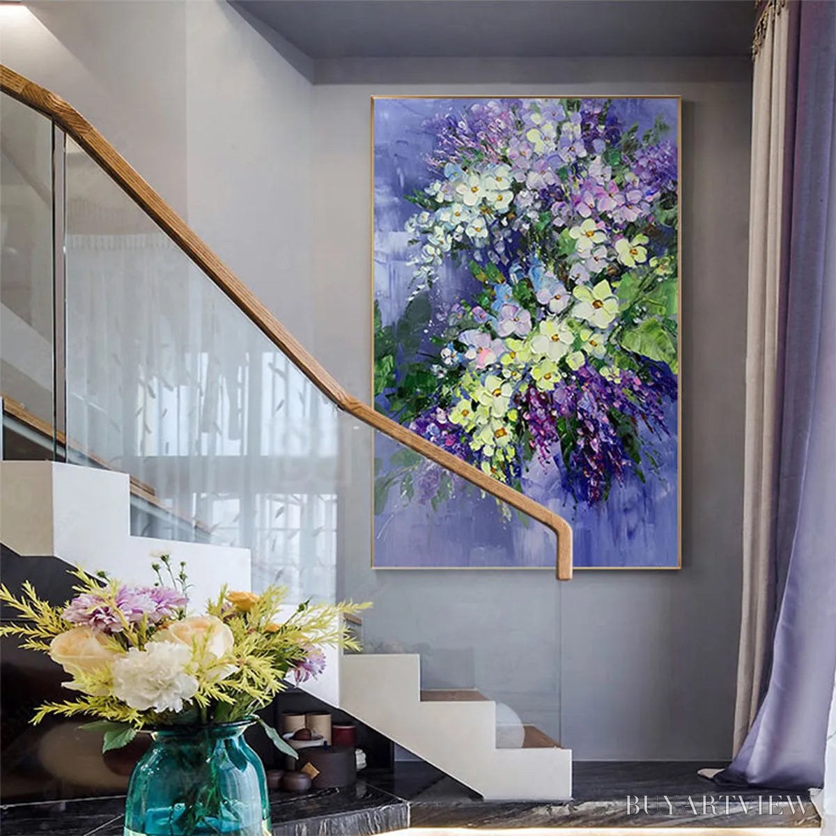 ARTOVITAS Serenity in Purple – Vertical Impasto Floral Oil Painting - image 5