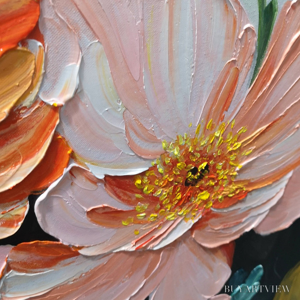 ARTOVITAS Spring Bouquet – Vertical Textured Floral Painting, Impasto Pink and Orange Flowers, Living Room, Bedroom,… - image 3