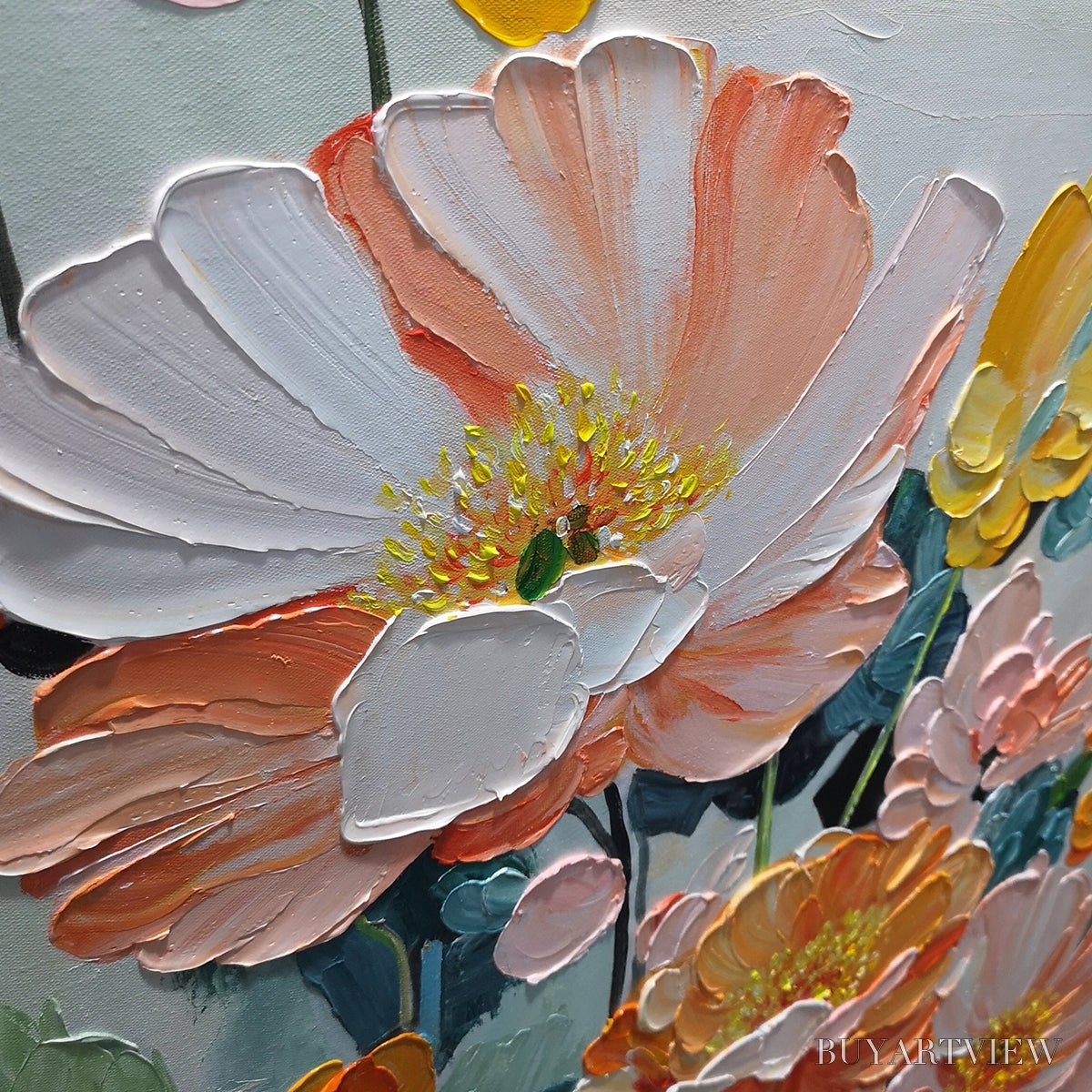 ARTOVITAS Spring Bouquet – Vertical Textured Floral Painting, Impasto Pink and Orange Flowers, Living Room, Bedroom,… - image 5