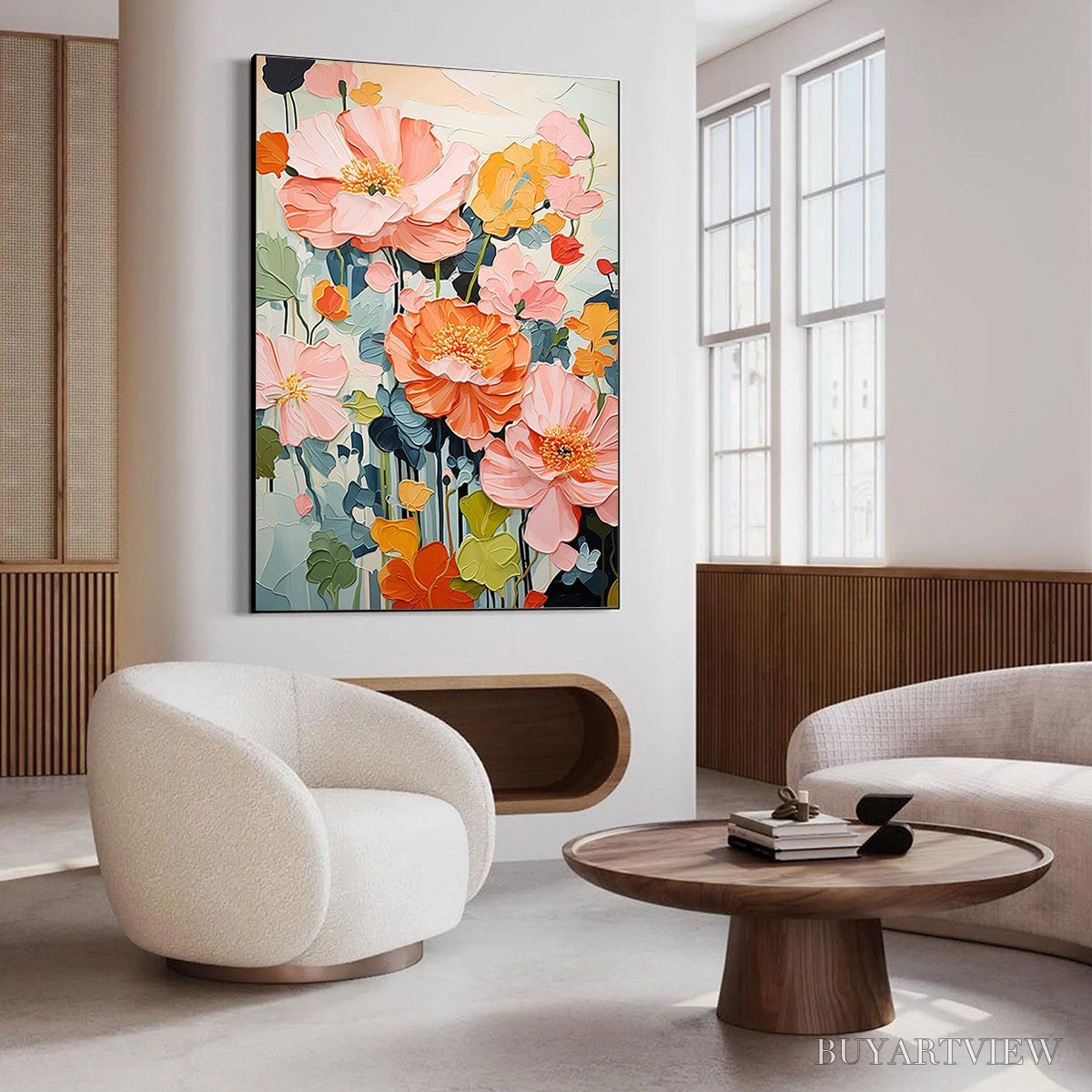 ARTOVITAS Spring Bouquet – Vertical Textured Floral Painting, Impasto Pink and Orange Flowers, Living Room, Bedroom,… - image 6