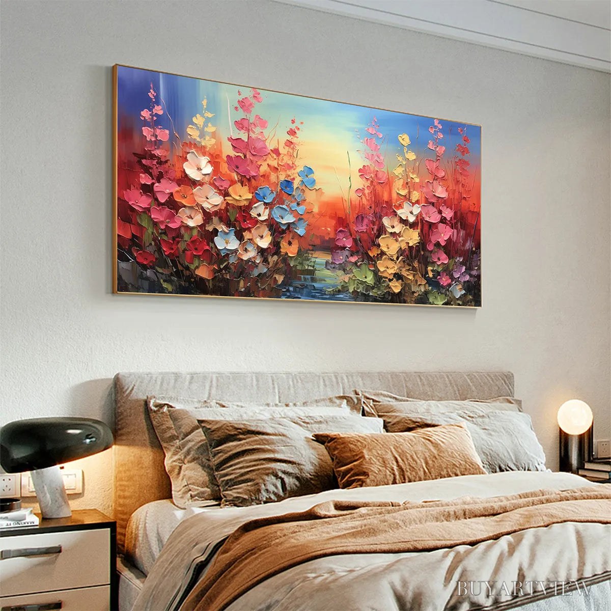 ARTOVITAS Blooming Meadow – Panoramic Floral Landscape Painting, Impasto Flowers, Colorful, Living Room, Bedroom,… - image 4