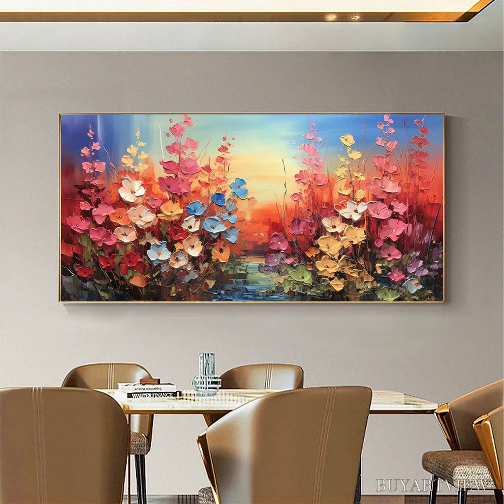 ARTOVITAS Blooming Meadow – Panoramic Floral Landscape Painting, Impasto Flowers, Colorful, Living Room, Bedroom,… - image 6