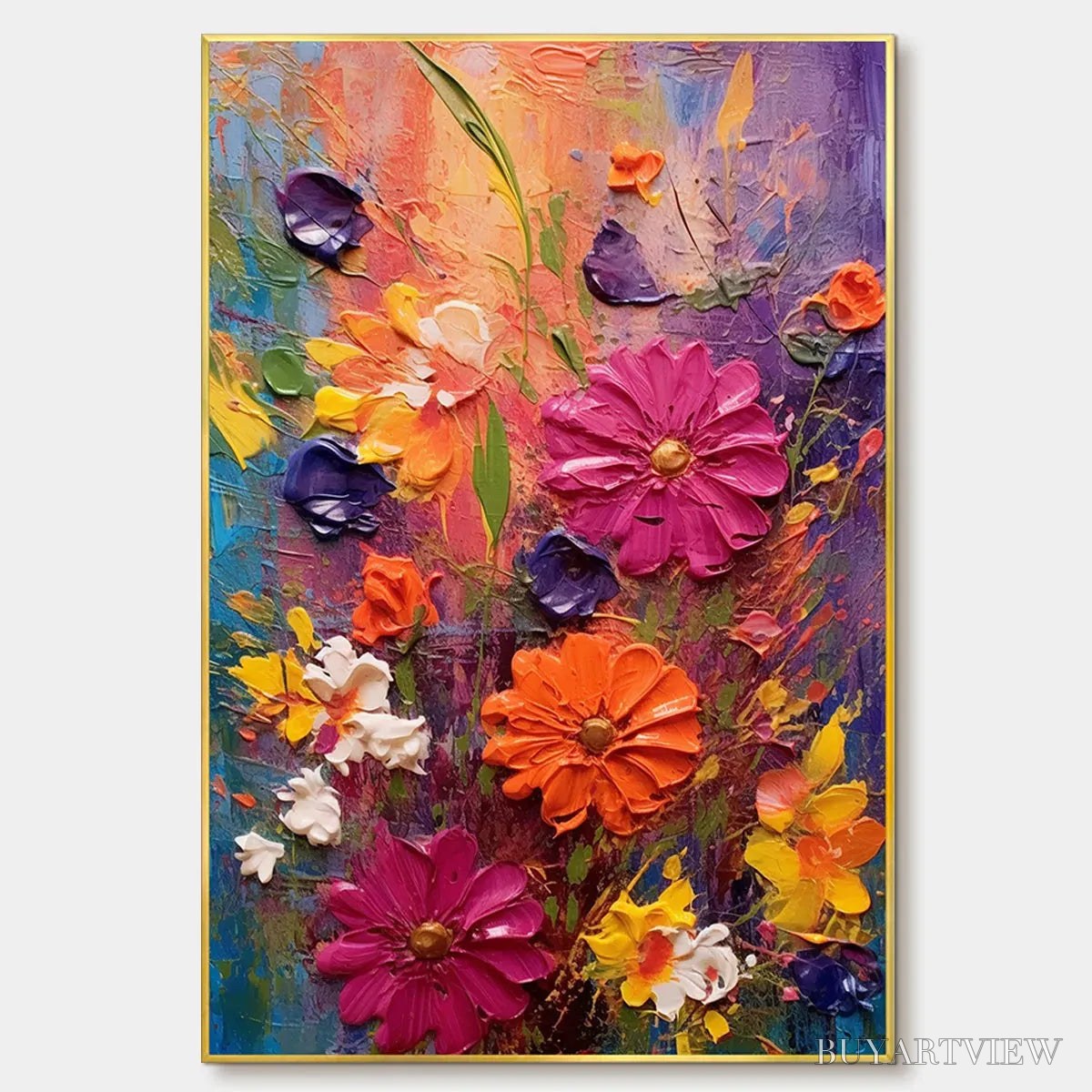 ARTOVITAS Colorful Bouquet – Vertical Impasto Floral Painting, Vibrant Colorful Flowers, Textured - image 1