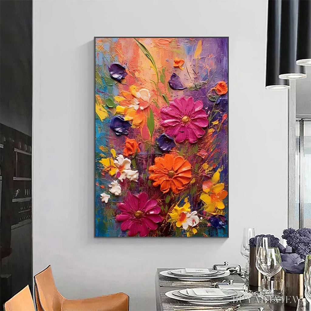 ARTOVITAS Colorful Bouquet – Vertical Impasto Floral Painting, Vibrant Colorful Flowers, Textured - image 2