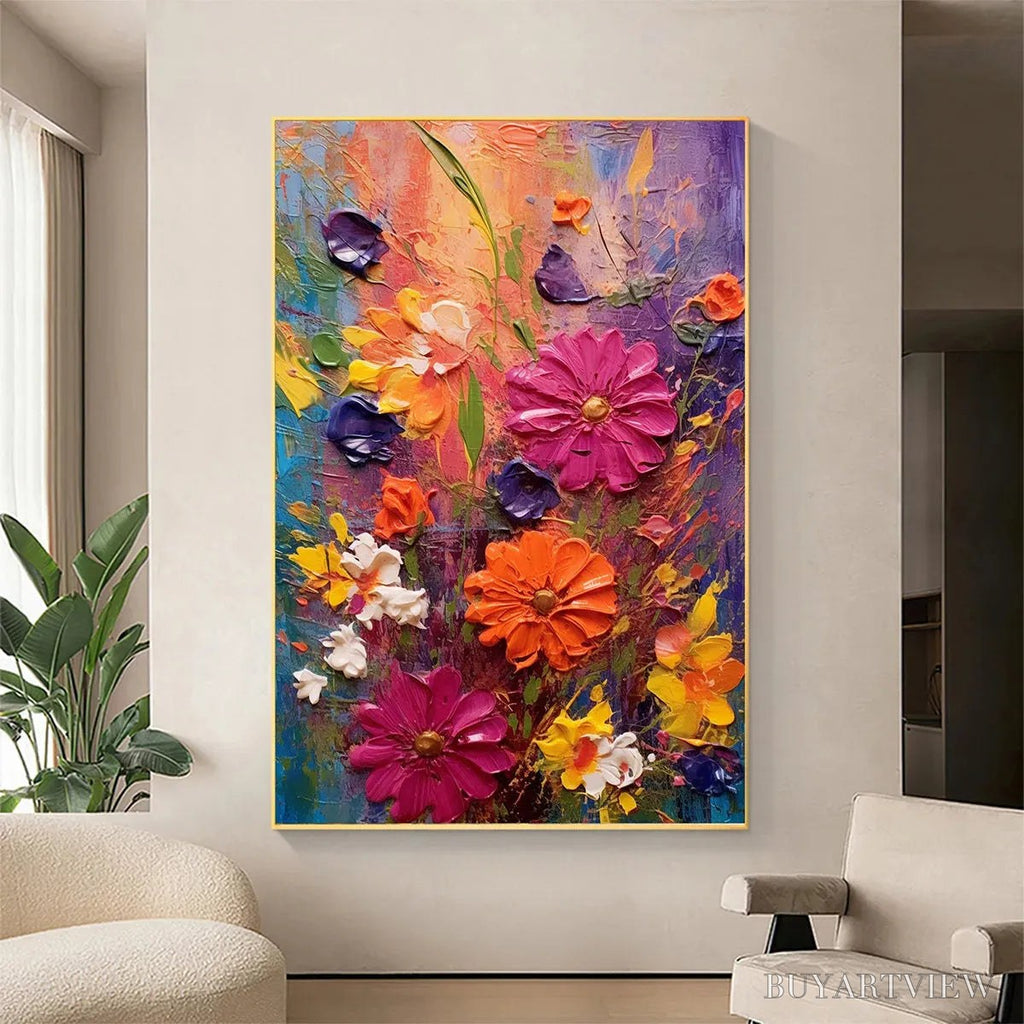 ARTOVITAS Colorful Bouquet – Vertical Impasto Floral Painting, Vibrant Colorful Flowers, Textured - image 4