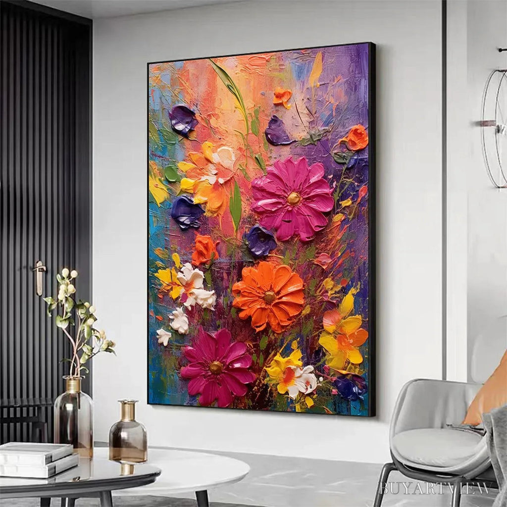 ARTOVITAS Colorful Bouquet – Vertical Impasto Floral Painting, Vibrant Colorful Flowers, Textured - image 5