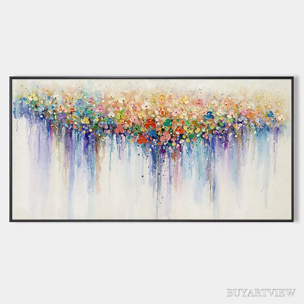 ARTOVITAS Flowerfall – Panoramic Abstract Floral Oil Painting with Watercolor Effect - image 1