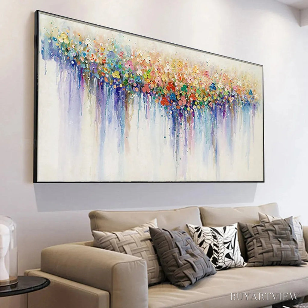 ARTOVITAS Flowerfall – Panoramic Abstract Floral Oil Painting with Watercolor Effect - image 2