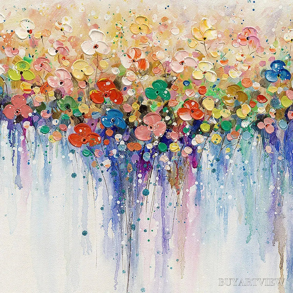 ARTOVITAS Flowerfall – Panoramic Abstract Floral Oil Painting with Watercolor Effect - image 3