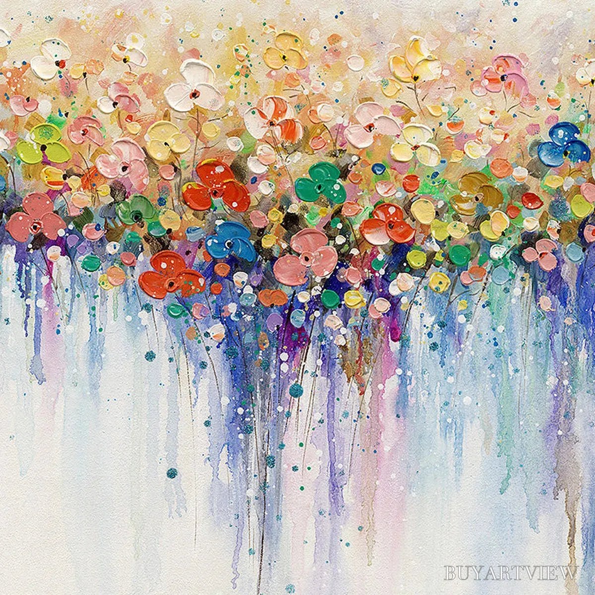 ARTOVITAS Flowerfall – Panoramic Abstract Floral Oil Painting with Watercolor Effect - image 3