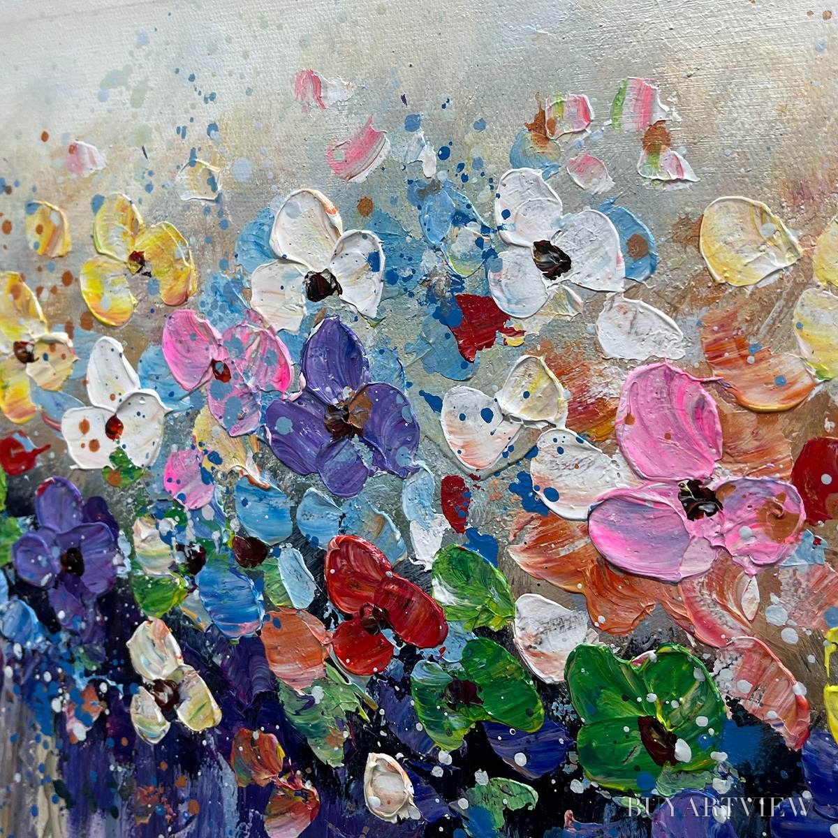 ARTOVITAS Flowerfall – Panoramic Abstract Floral Oil Painting with Watercolor Effect - image 4