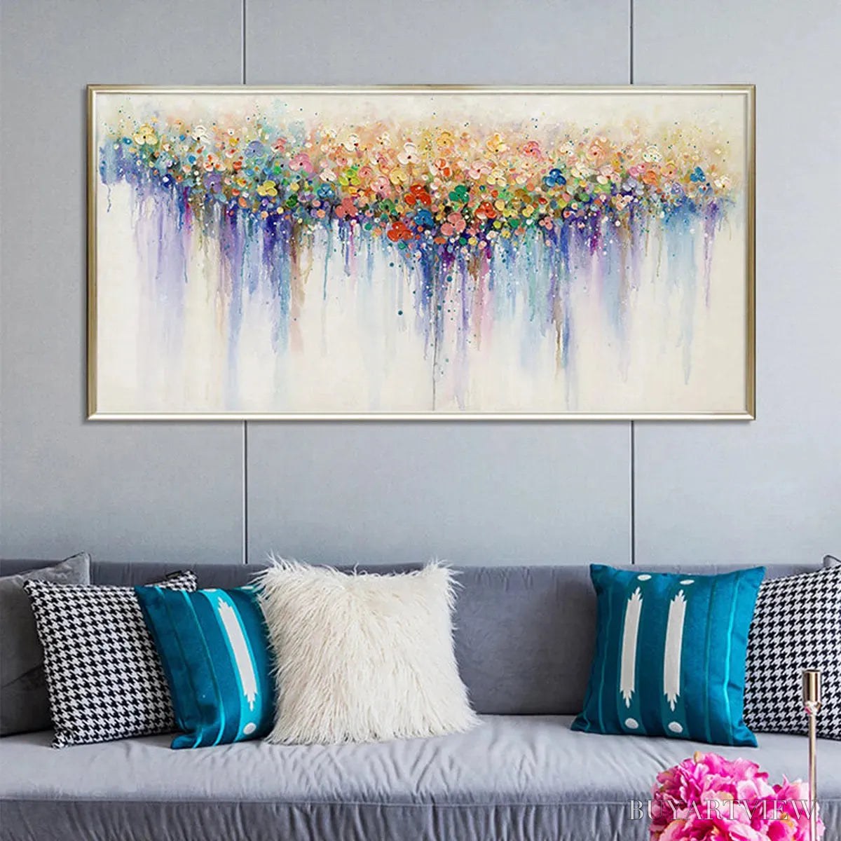 ARTOVITAS Flowerfall – Panoramic Abstract Floral Oil Painting with Watercolor Effect - image 5