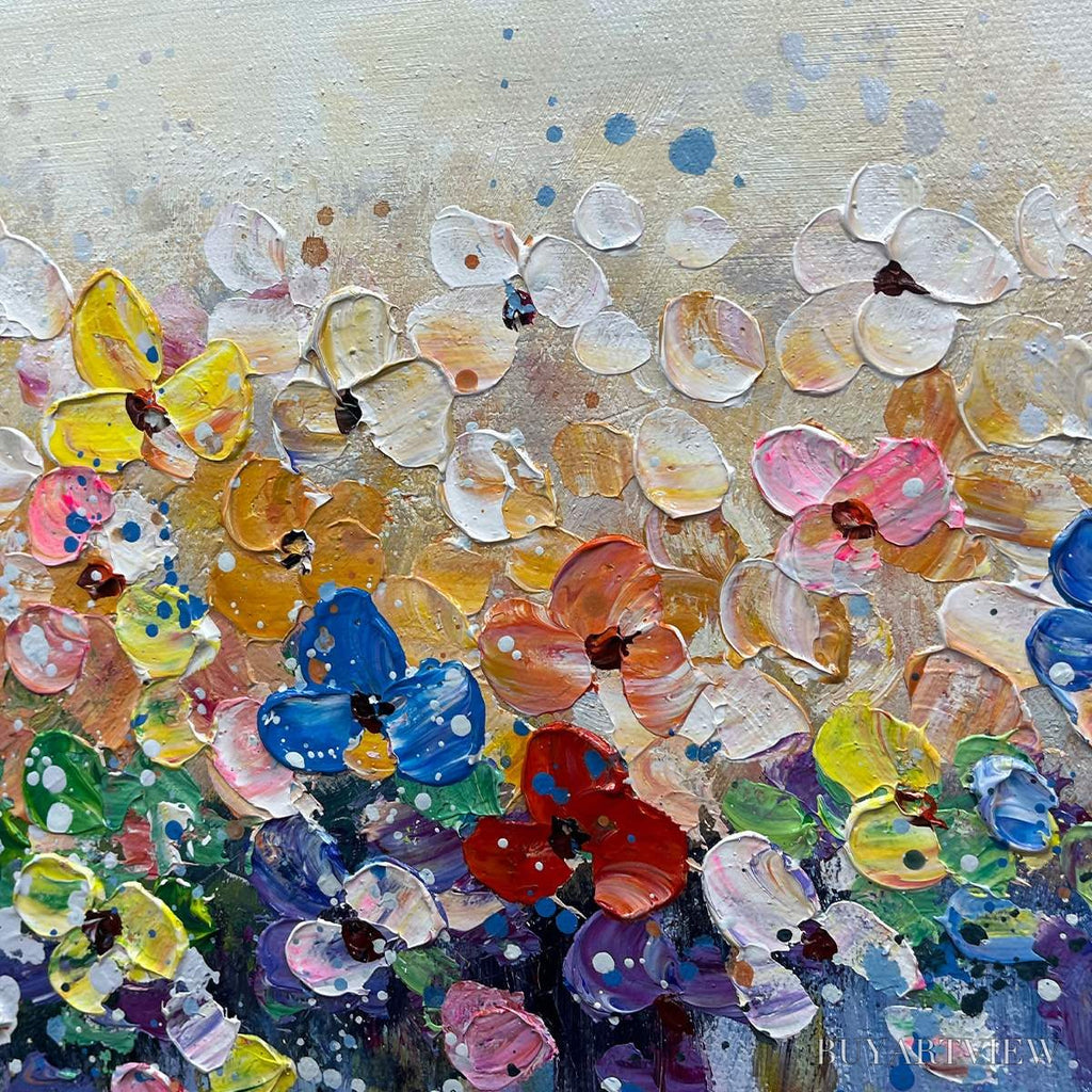 ARTOVITAS Flowerfall – Panoramic Abstract Floral Oil Painting with Watercolor Effect - image 6