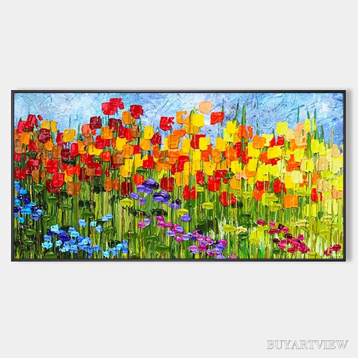 ARTOVITAS Rainbow Field – Panoramic Impasto Colorful Flower Field Oil Painting - image 1