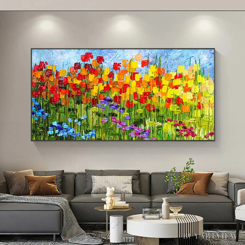 ARTOVITAS Rainbow Field – Panoramic Impasto Colorful Flower Field Oil Painting - image 2