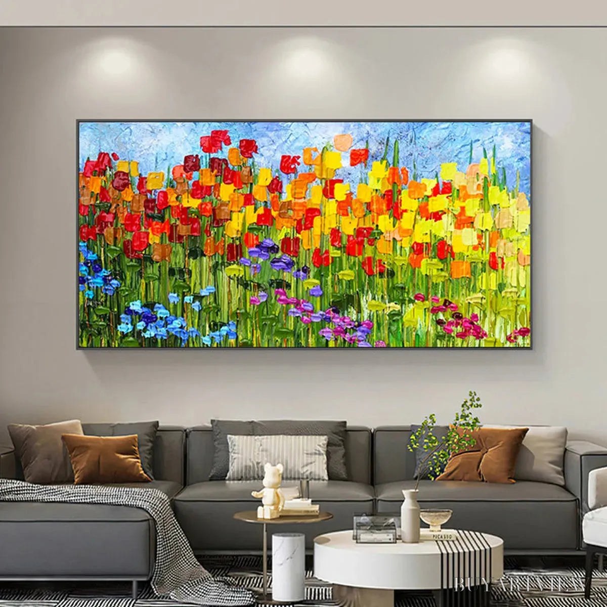 ARTOVITAS Rainbow Field – Panoramic Impasto Colorful Flower Field Oil Painting - image 2