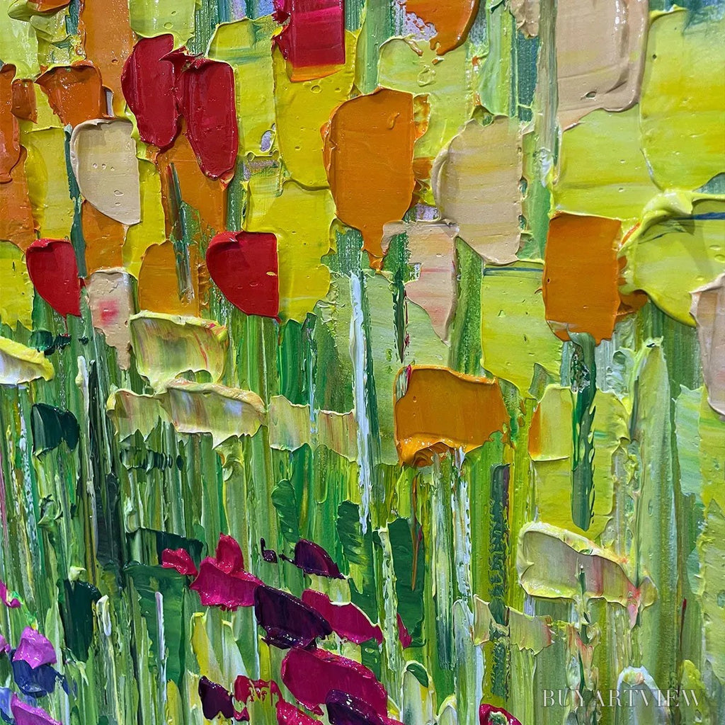 ARTOVITAS Rainbow Field – Panoramic Impasto Colorful Flower Field Oil Painting - image 3