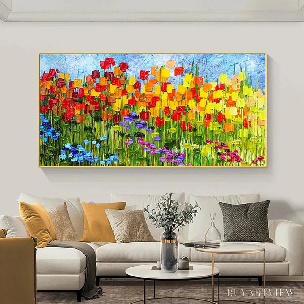 ARTOVITAS Rainbow Field – Panoramic Impasto Colorful Flower Field Oil Painting - image 4