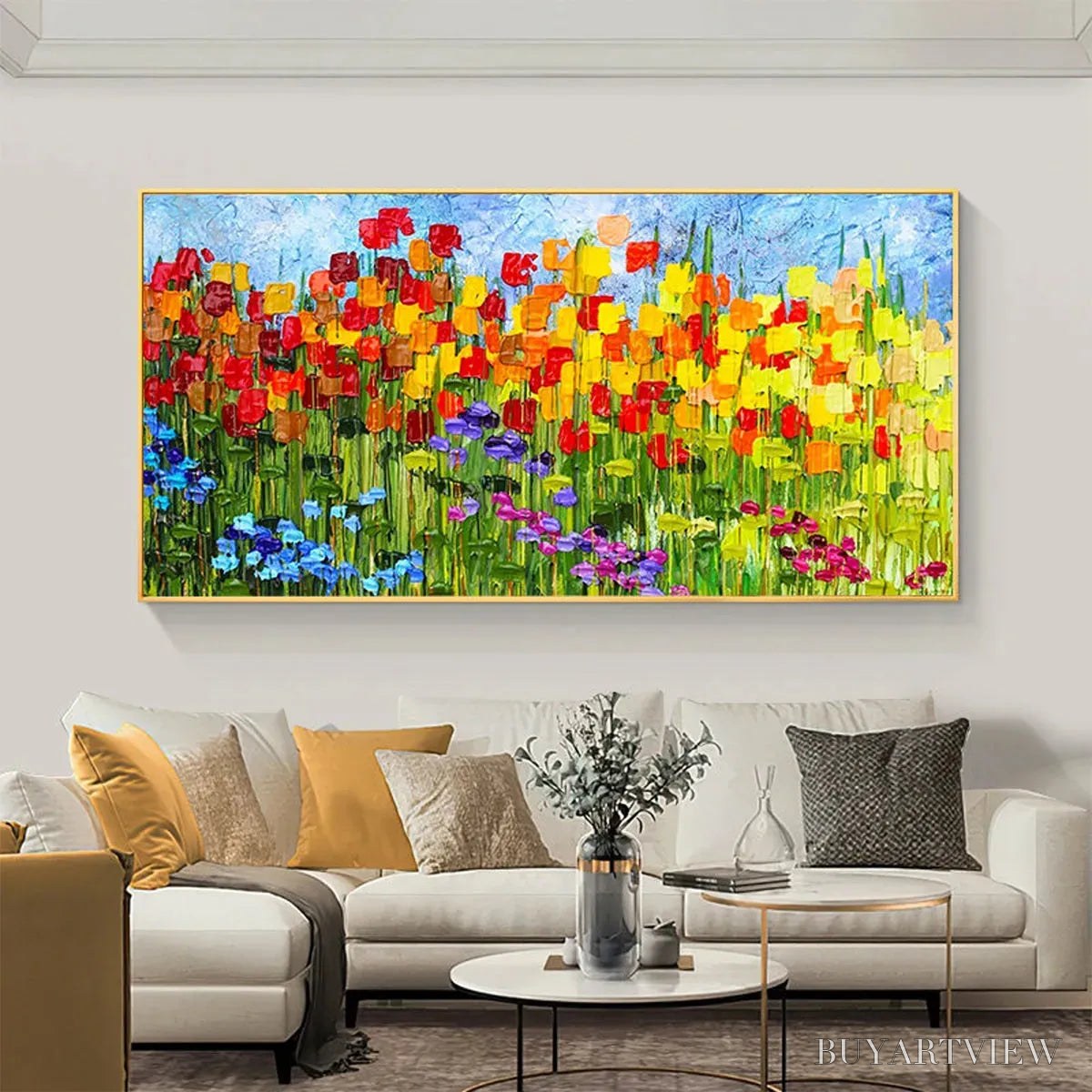 ARTOVITAS Rainbow Field – Panoramic Impasto Colorful Flower Field Oil Painting - image 4