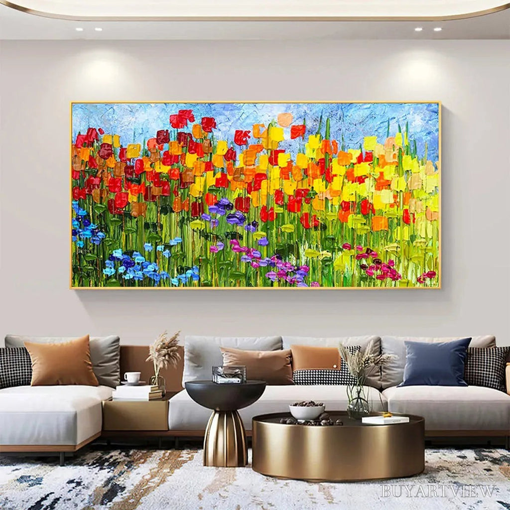 ARTOVITAS Rainbow Field – Panoramic Impasto Colorful Flower Field Oil Painting - image 5