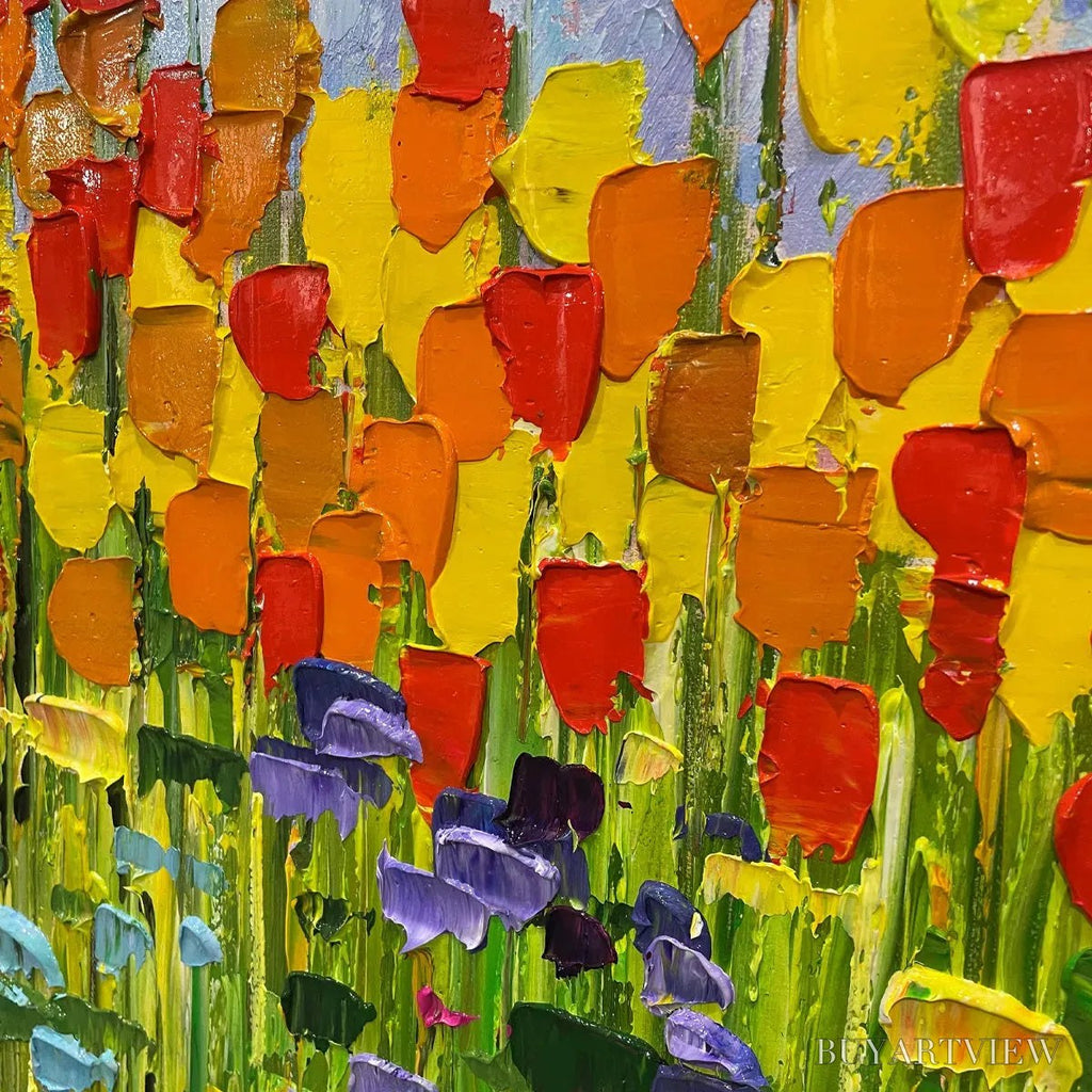 ARTOVITAS Rainbow Field – Panoramic Impasto Colorful Flower Field Oil Painting - image 6