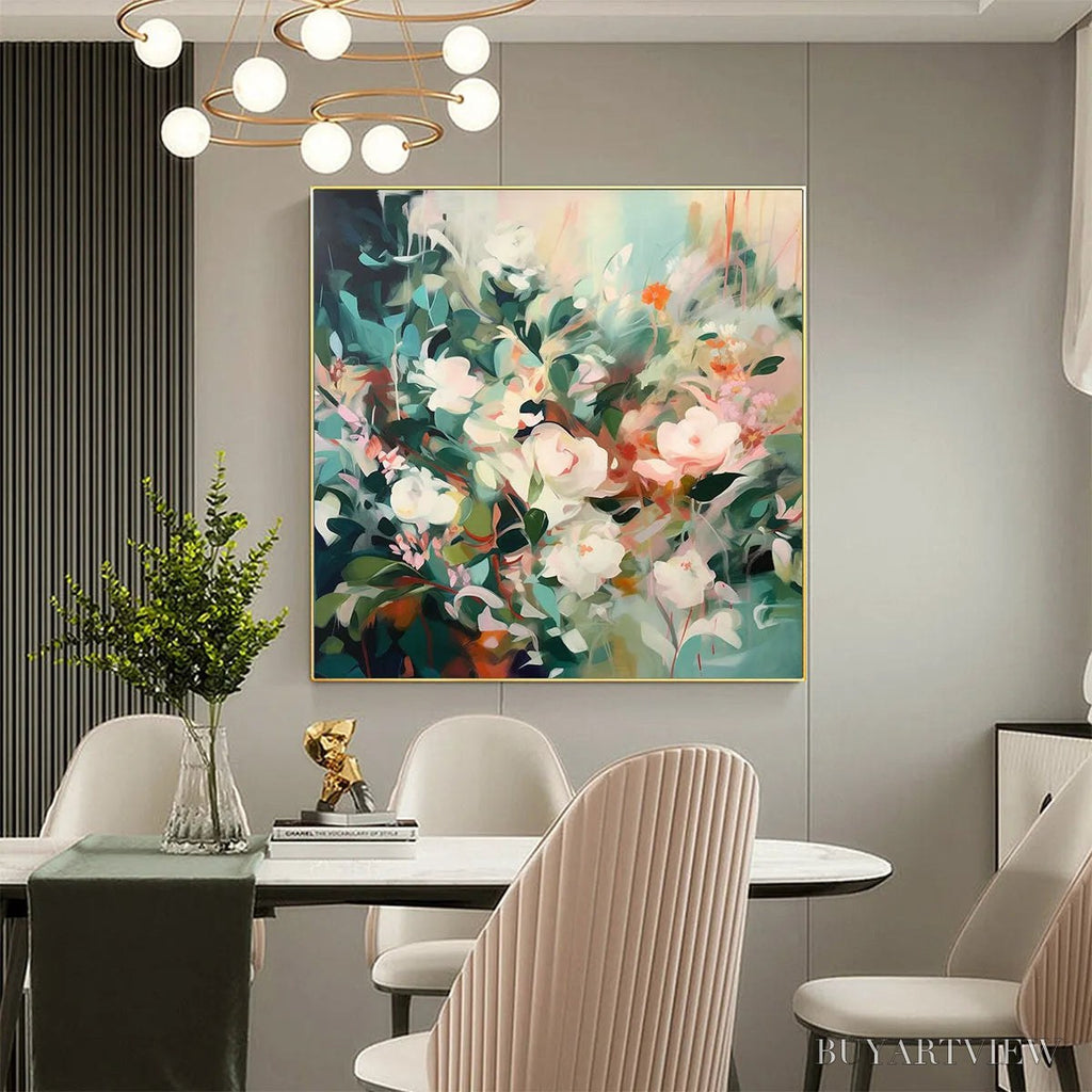 ARTOVITAS Secret Garden – Square Impressionistic Floral Oil Painting in Soft Hues - image 2
