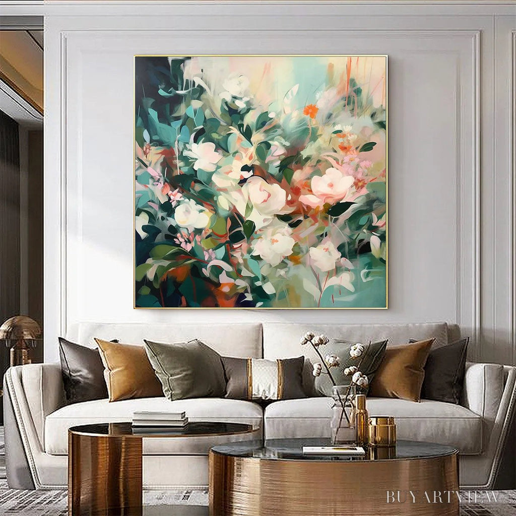 ARTOVITAS Secret Garden – Square Impressionistic Floral Oil Painting in Soft Hues - image 4