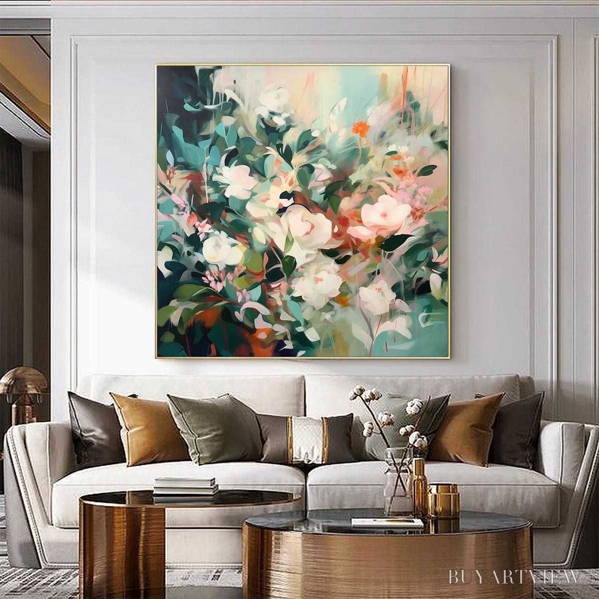 ARTOVITAS Secret Garden – Square Impressionistic Floral Oil Painting in Soft Hues - image 4